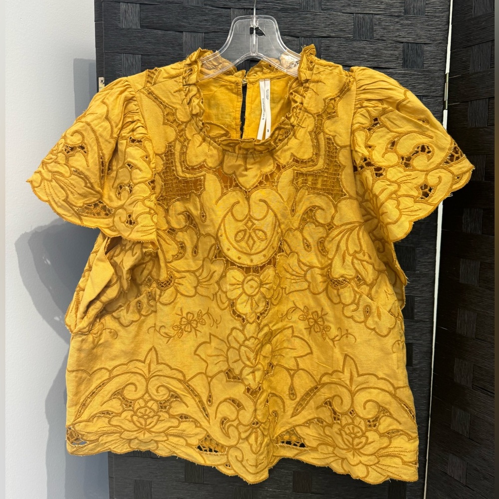 Anthropologie Yellow Eyelet Top - Medium Petite - Picture 2 of 5